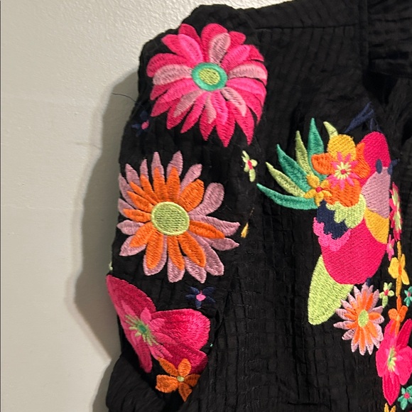 THML Black Blouse with Bright Floral & Bird Embroidery - Picture 3 of 5
